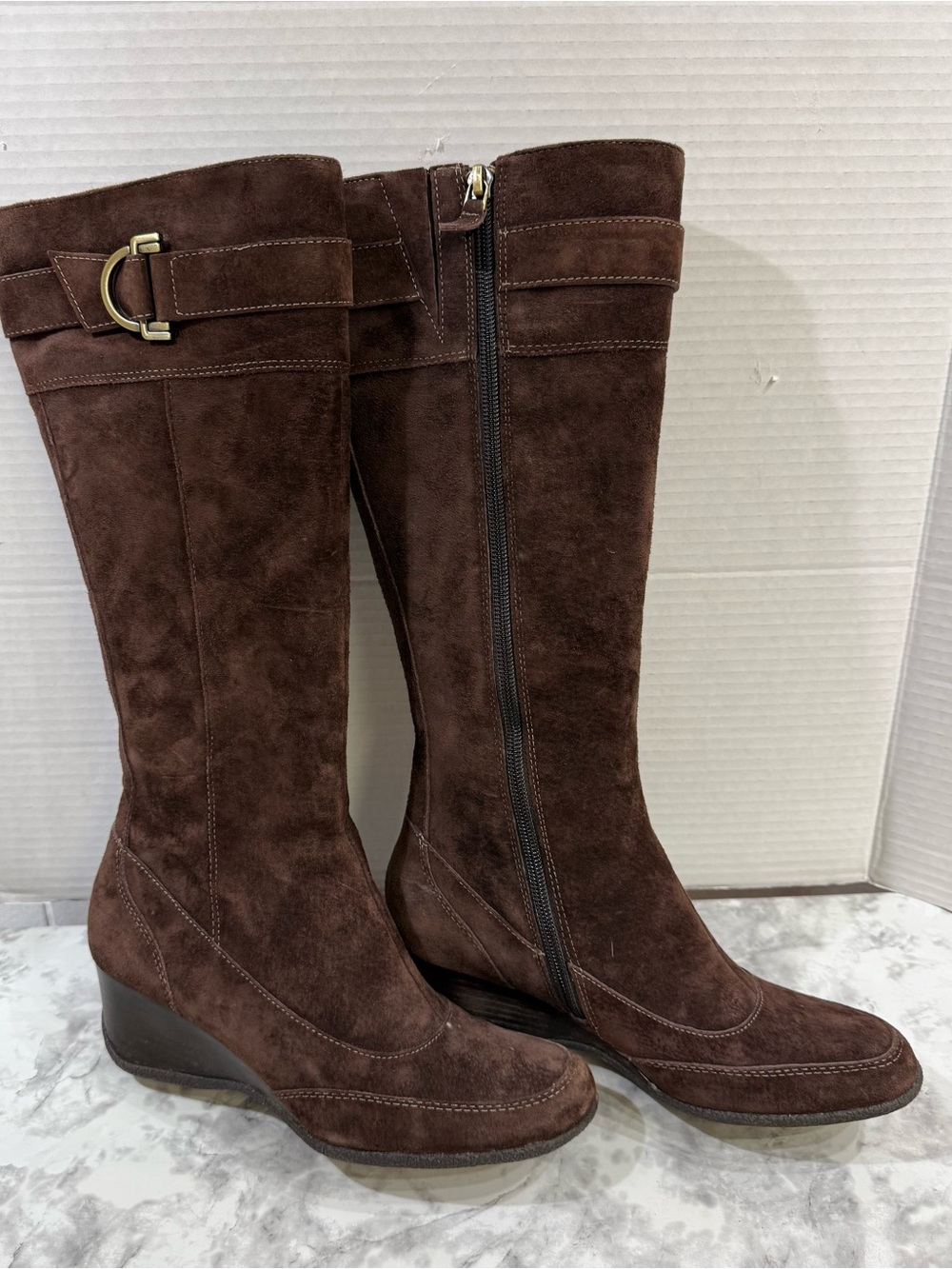 CIRCA Joan and David CJTonia / Tonia Brown Suede Mid-Calf Wedge Boots sz 6